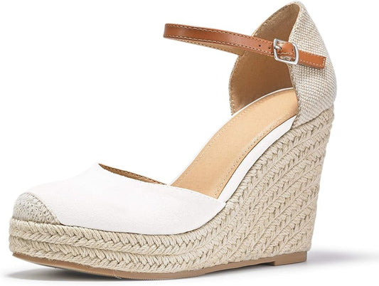 FISACE Womens Summer Espadrille Heel Platform Wedge Sandals Ankle Buckle Strap by FISACE