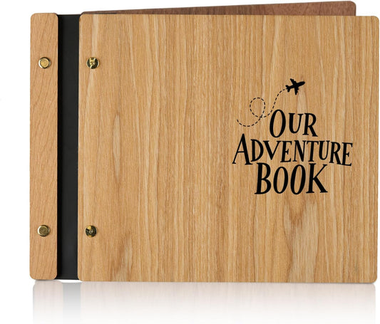 BlacKnife Wooden Photo Album Guest Book - Rustic Adventure Book for Wedding, Baby Shower, Anniversary, Polaroid Pictures & Memories (30 Pages)