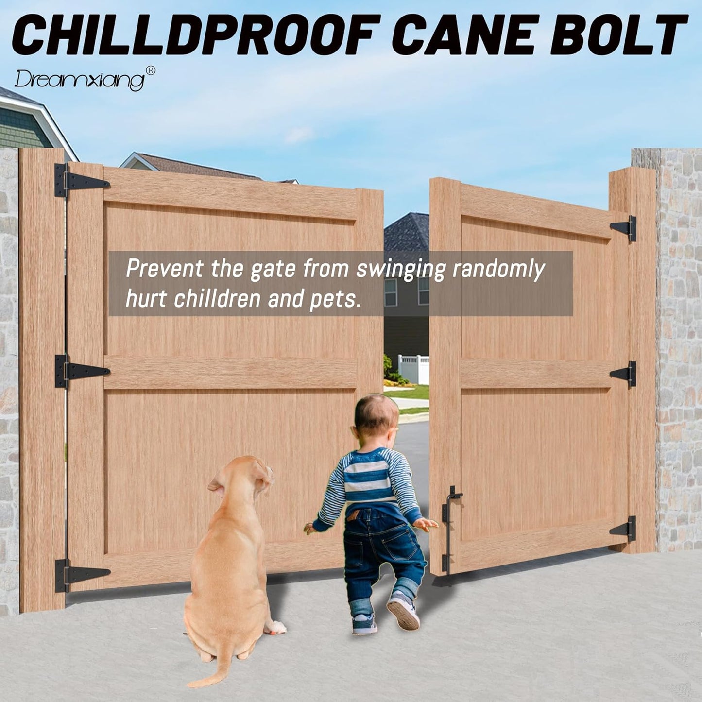 18" Heavy Duty Cane Bolt Gate Drop Rod Extra Thick Hardware Ground Latch for Wood PVC Vinyl Metal Fences Gates, Double Doors, Black Solid Steel-1 Pack