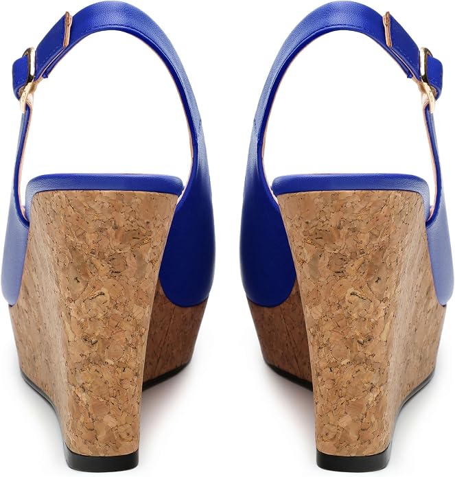 Womens Peep Toe Wedge Heels Matte Fashion Cork Slingback Pumps Platform Wedge - Image 4