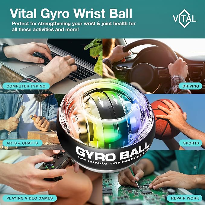 Vital Wrist Ball Exerciser Gyro Ball Hand Gyroscopic Wrist Strengthener & - Image 4