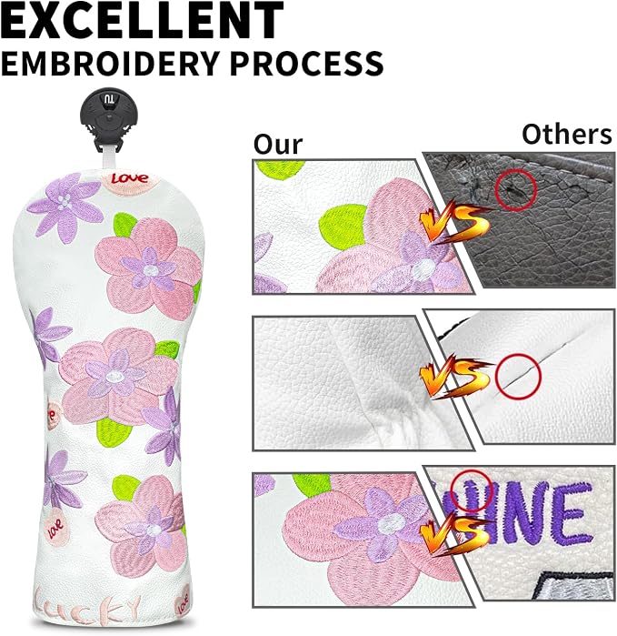 Golf Head Cover Golf Club Peach Blossom Design Golf Covers PU Headcovers Set - Image 6