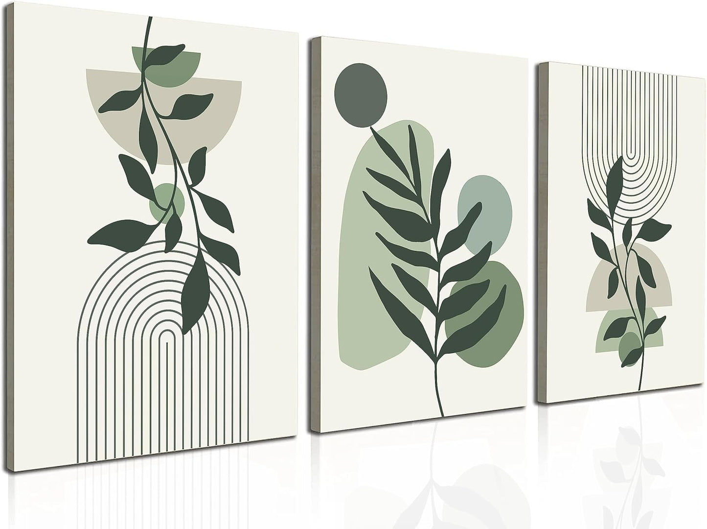 Induslyfe Large Framed Boho Canvas Wall Art Set of 3, Mid Century Modern room Decor, Minimalist Geometric Abstract Boho Bathroom wall art Canvas Prints Ready To Hang Bedroom decor (Sage Green,