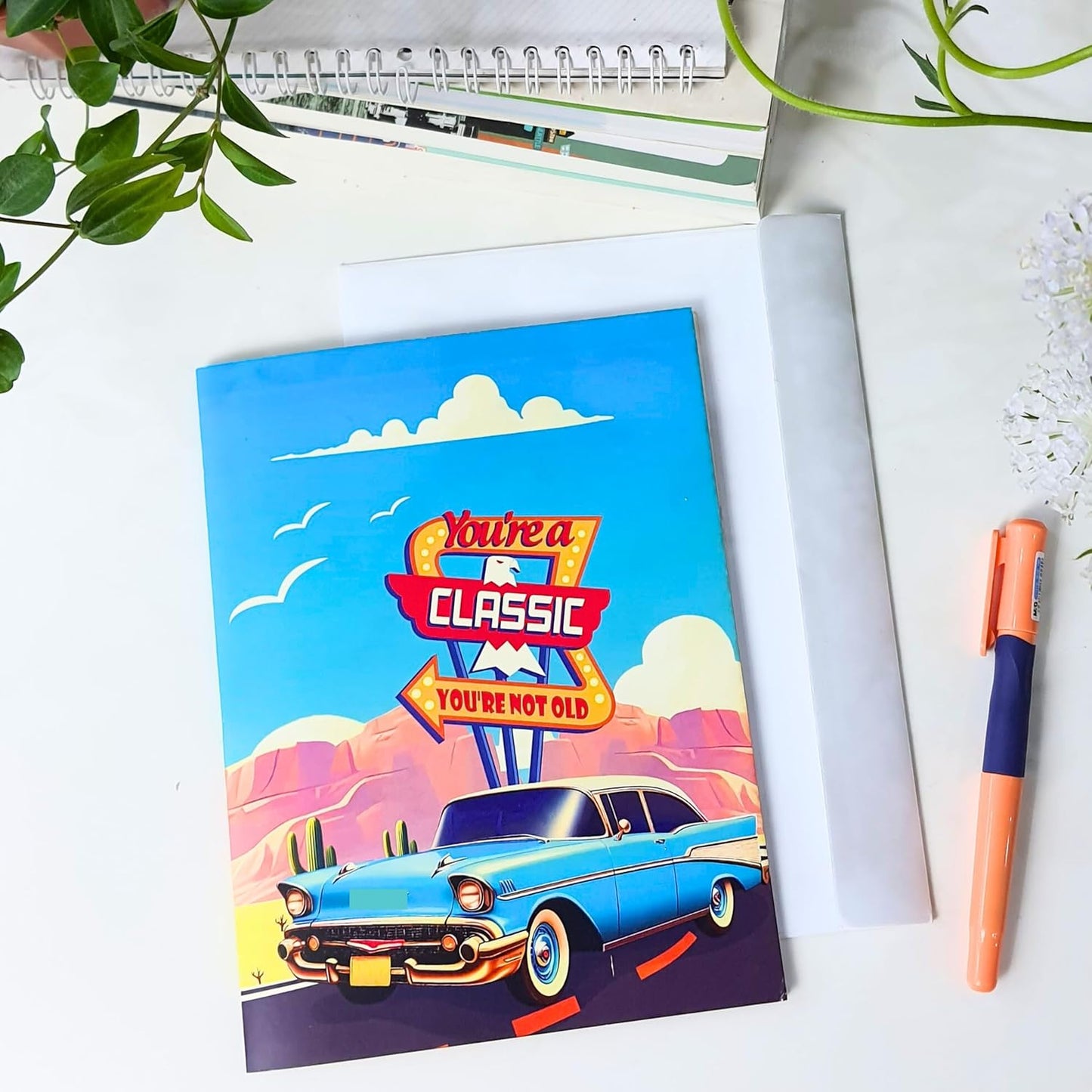 HEARTAGS- Pop Up Birthday Card for Men, Classic Car Birthday Card For Dad, Husband, Brother, Son, Grandpa, 3D Popup Greeting Cards Size 6x8 inches Includes Message Note and Envelop