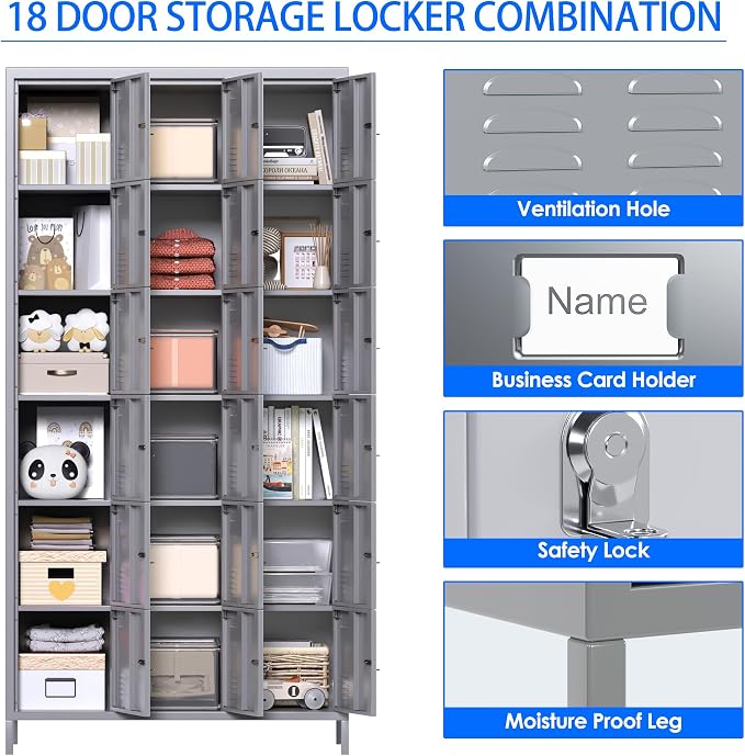 METAN Metal Locker for School Office Gym Bedroom, 18 Doors Steel Storage Locker - Image 6