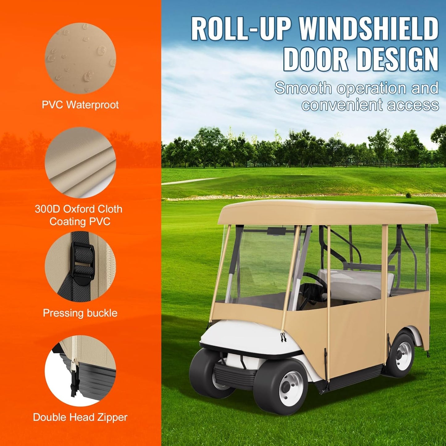 Happybuy Golf Cart Enclosure, 4-Person Golf Cart Cover, 4-Sided Fairway Deluxe, 300D Waterproof Driving Enclosure with Transparent Windows, Fit for EZGO, Club Car, Yamaha Cart