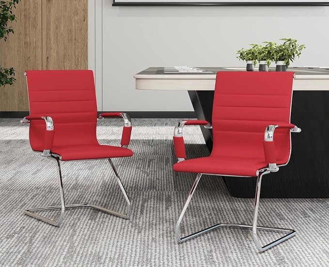 CIMOTA Waiting Room Chairs Leather Office Guest Chair Mid Back Reception Chairs - Image 2