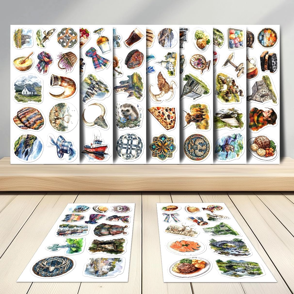108 PCS Scotland Travel Stickers, Waterproof Vinyl Scottish Vacation Decals, Watercolor Aesthetic Stickers for Journals, Tumblers, Scrapbooks, Laptop, Phone, Guitar, Luggage