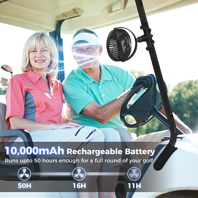 10000mAh Rechargeable Golf Cart Fan, 50H Run, Compatible - Image 2