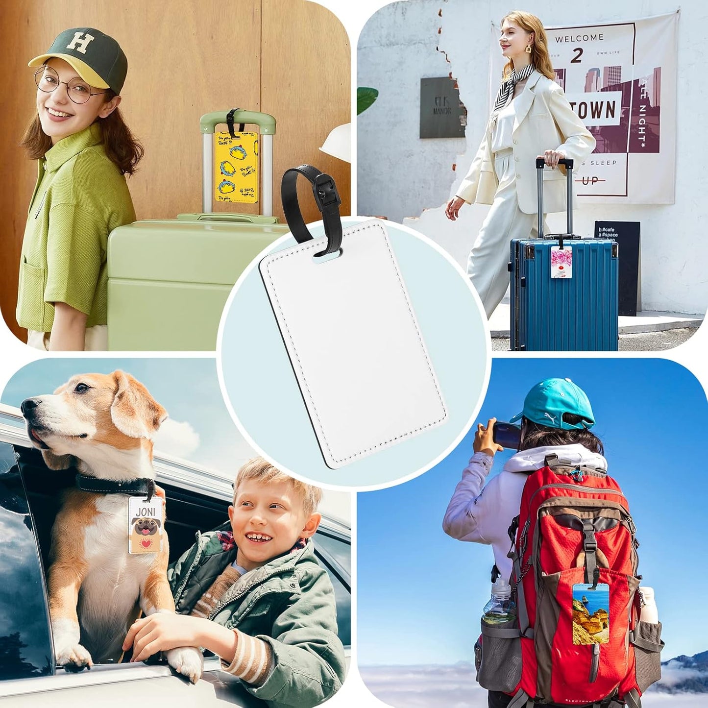 2 Packs Personalized Leather Luggage Tags for Suitcase, Custom Golf Bag Tag Travel Labels Name Identifiers with Strap for Women Men Customized Your Own Text Photo Logo