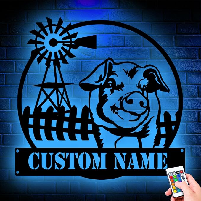 Custom Funny Pig Farmhouse Metal Sign, LED Lights Wall Art, Unique Home Decor - Image 2
