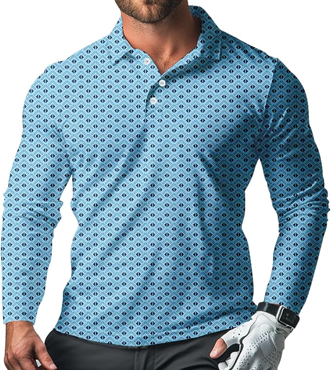Men's Long Sleeve Golf Shirt Quick Dry 3 Button Work Fishing Outdoor Casual by SQPO