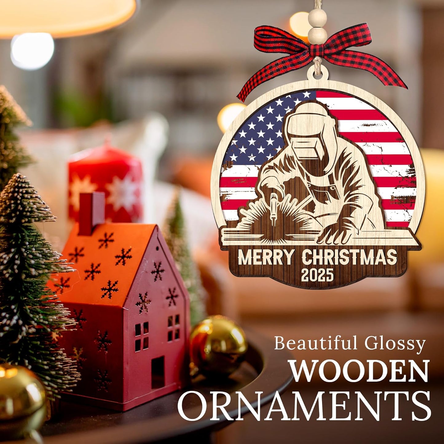 HEXMOZ Welder Ornament for Christmas Tree - Welding Ornaments - Welder Gifts, Welding Gifts for Men, Women - Merry Christmas Wood Ornament 2025 Decoration