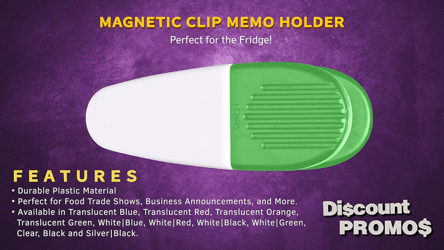 10 Magnetic Memo Holders Set - Large Clip, Plastic - White Green