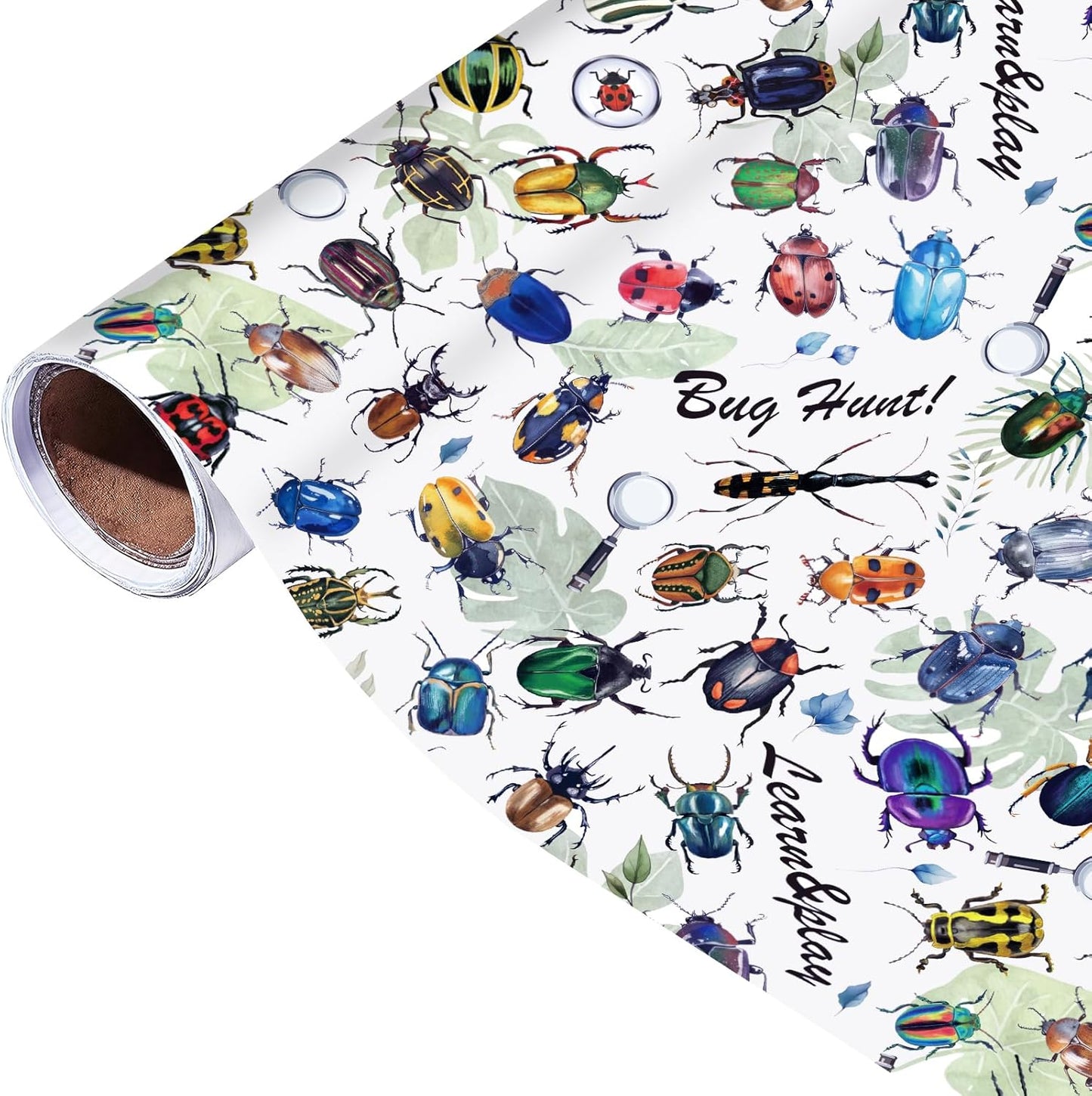 Insect Wrapping Paper Roll - 17Inch x16.4Feet - Beetle Bugs&Leaves Colorful Gift Wrap for Nature Parties,Birthdays,Celebrations