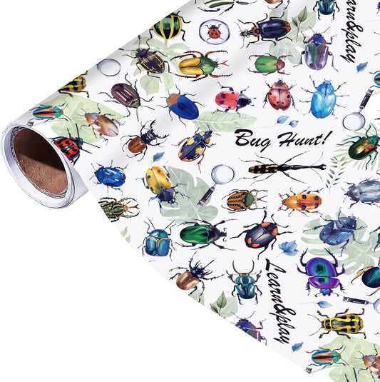 Insect Wrapping Paper Roll - 17Inch x16.4Feet - Beetle Bugs&Leaves Colorful Gift Wrap for Nature Parties,Birthdays,Celebrations