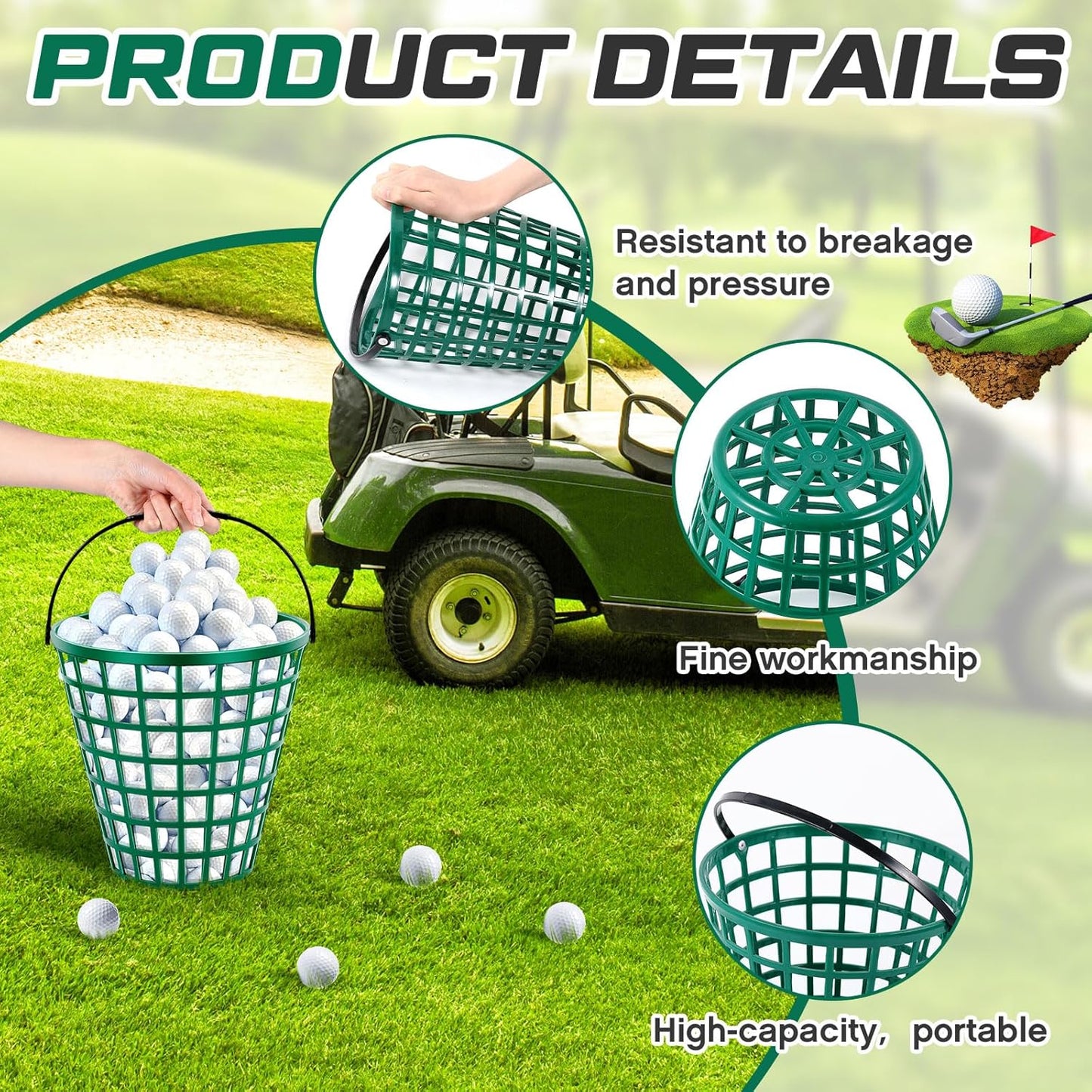 2 Pcs Golf Ball Basket, Can Hold Balls Golf Ball Container with Handle Ball Holder Contain Stadium Accessories Golf Ball Storage Bucket for Golf Storage Accessories
