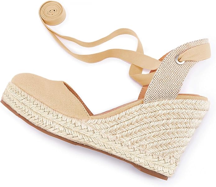 FISACE Womens Summer Espadrille Heel Platform Wedge Sandals Ankle Buckle Strap - Image 8