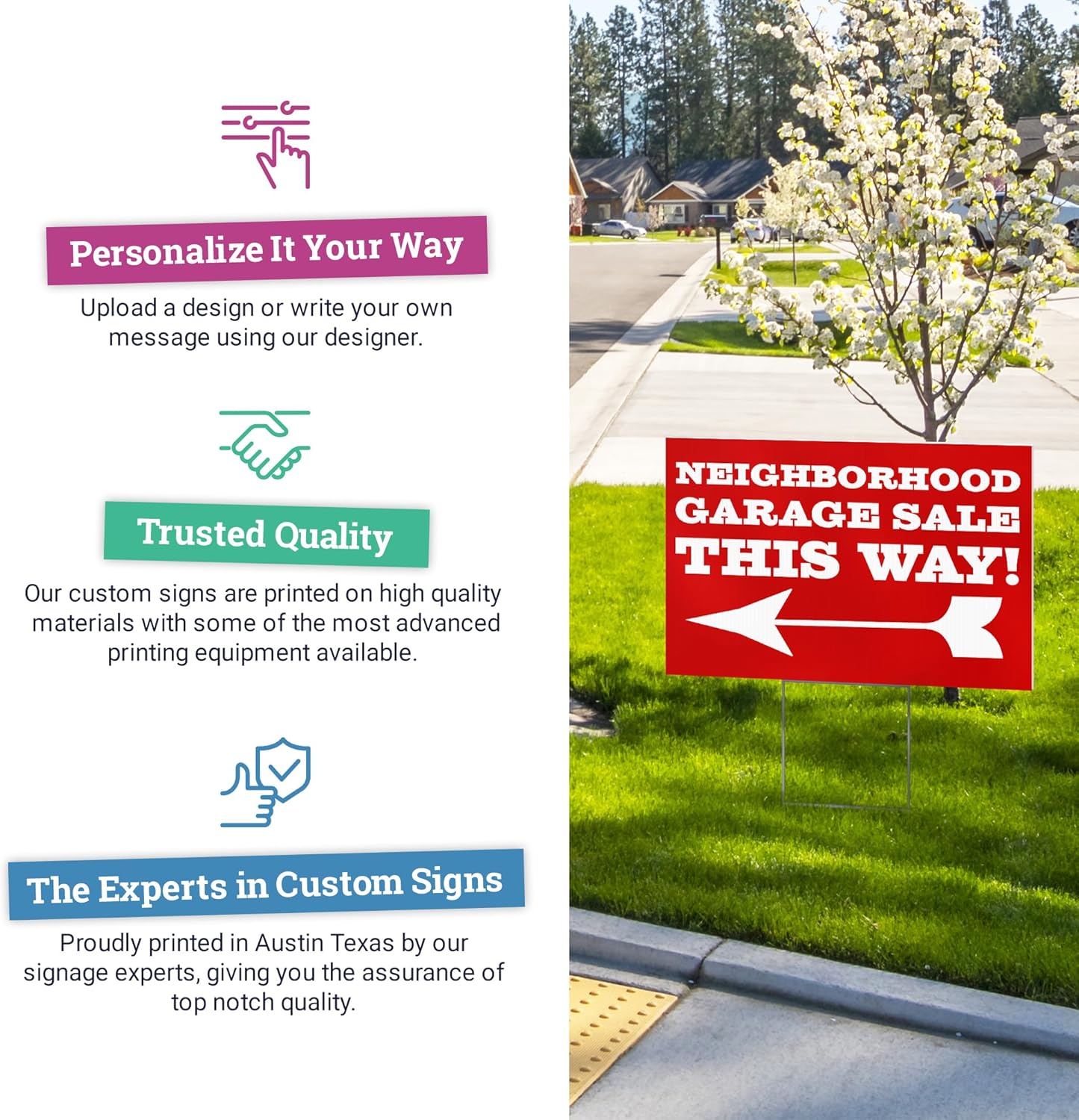 20 pack 24x18" Double Sided Customizable Outdoor Yard Sign made from Corrugated Plastic with Metal "H" Stake, Easy to Design, Sign for Business, Garage or Yard Sale, Home, Office, (24" x 18" - Qty 20)