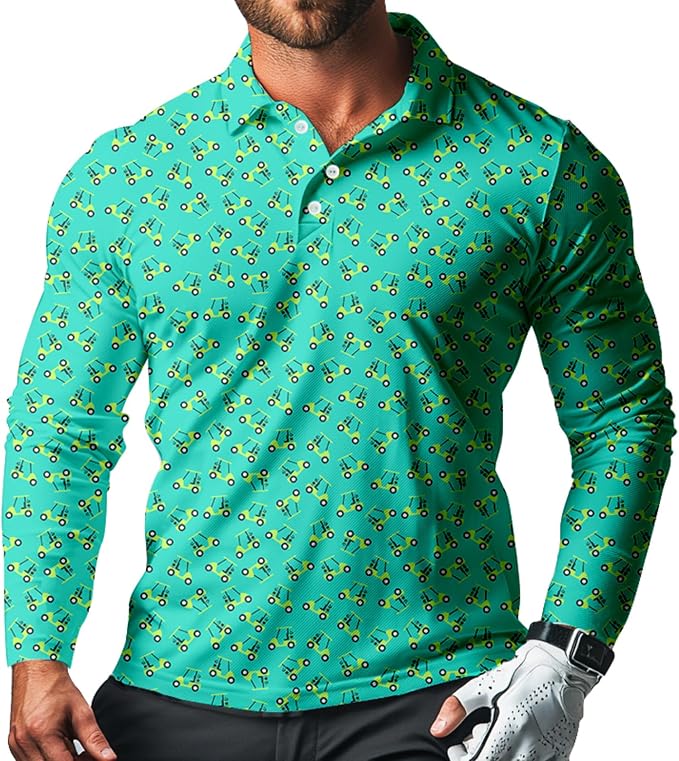 Men's Long Sleeve Golf Shirt Quick Dry 3 Button Work Fishing Outdoor Casual by SQPO