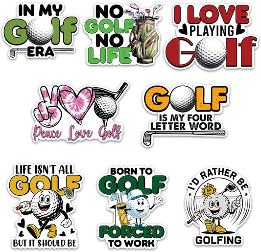 Golf Sticker 8 Pcs (Large Size) Vinyl Stickers Laptop Waterproof Decal for Car Bumper Water Bottle Notebook Luggage Window Party Birthday Decorations - Size 4 Inches