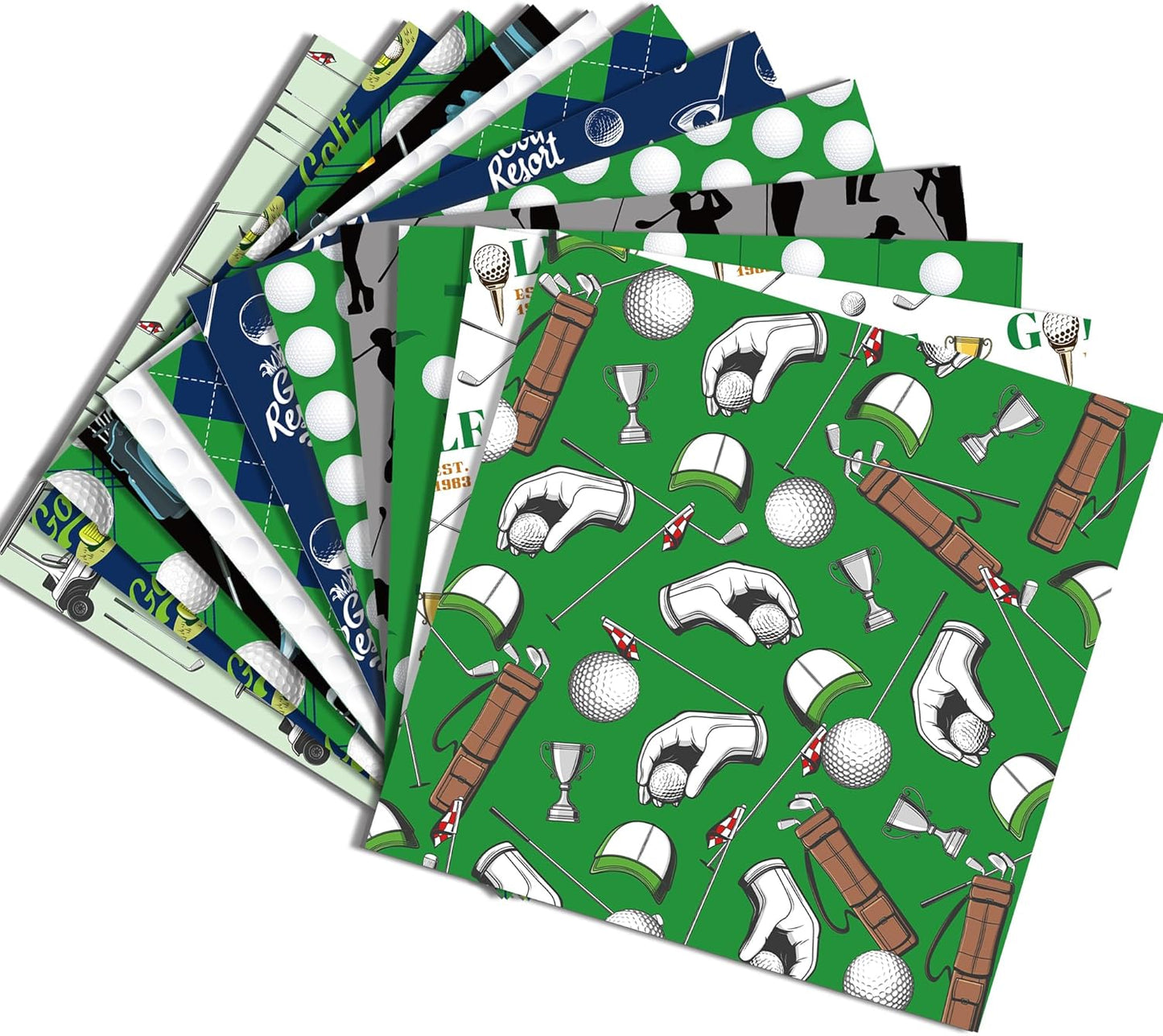 24 Sheet Golf Pattern Paper Golf Scrapbook Paper 12" x 12" Green White Golfs Ball Double-Sided Decorative Craft Papers Sports Golfing Scrapbooking Papers Golfs stickers for Scrapbooking Card Making