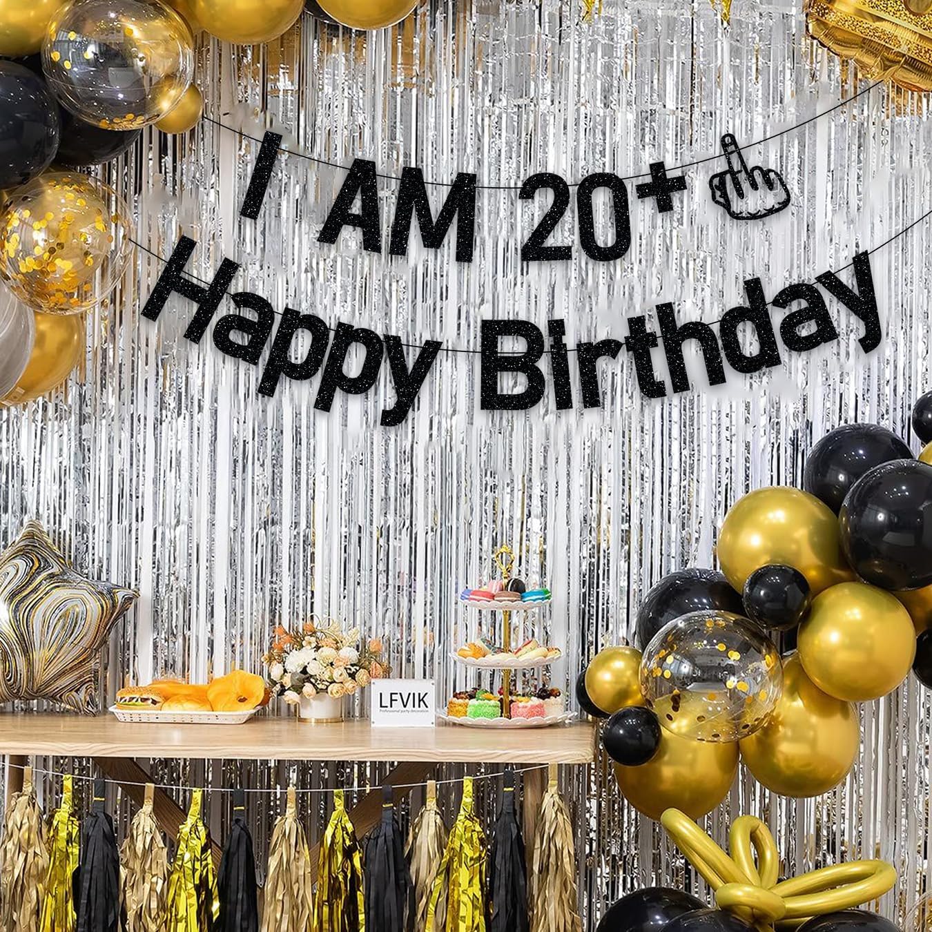 21st Birthday Decorations, NO DIY I Am 20+ Happy Birthday Banner Funny Gift for Men Women, Black