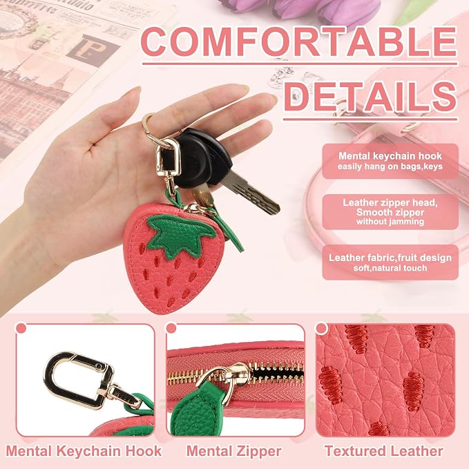 XSUIOY Orange Fruit Coin Purse Keychain Bag Charm, Mini Leather Coin Purse & - Image 3