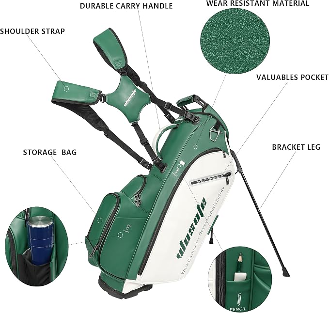 Lightweight 14-Way Golf Stand Bag, PU Leather Golf Bag Waterproof Men Women - Image 4