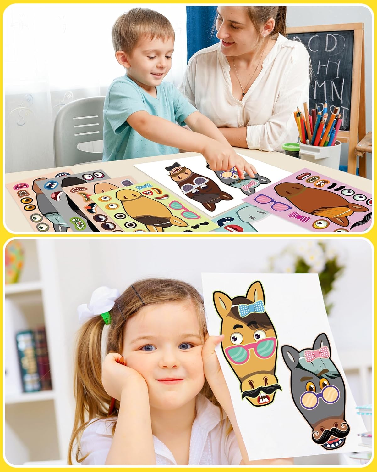 24 Pcs Make Your Own Horse Sticker Sheets for Kids with Horse Face Stickers for Kids Crafts Activities Gift Bag Stuffers for Birthday Party Favors Supplies
