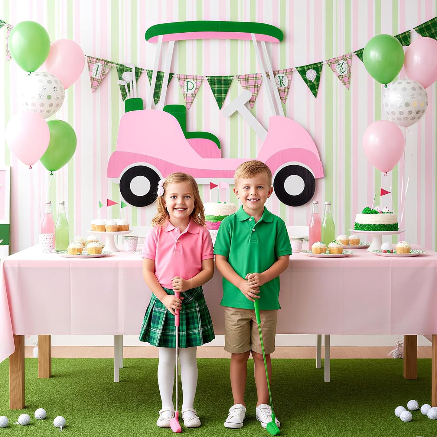 Janlaugh Golf Cart Cutout Props Golf Cart Decoration Backdrop Photo Booth Props Stand in Cardboard Fun Sports Photo Background for Baby Shower Birthday Decor First Birthday Gender Reveal Party Supply