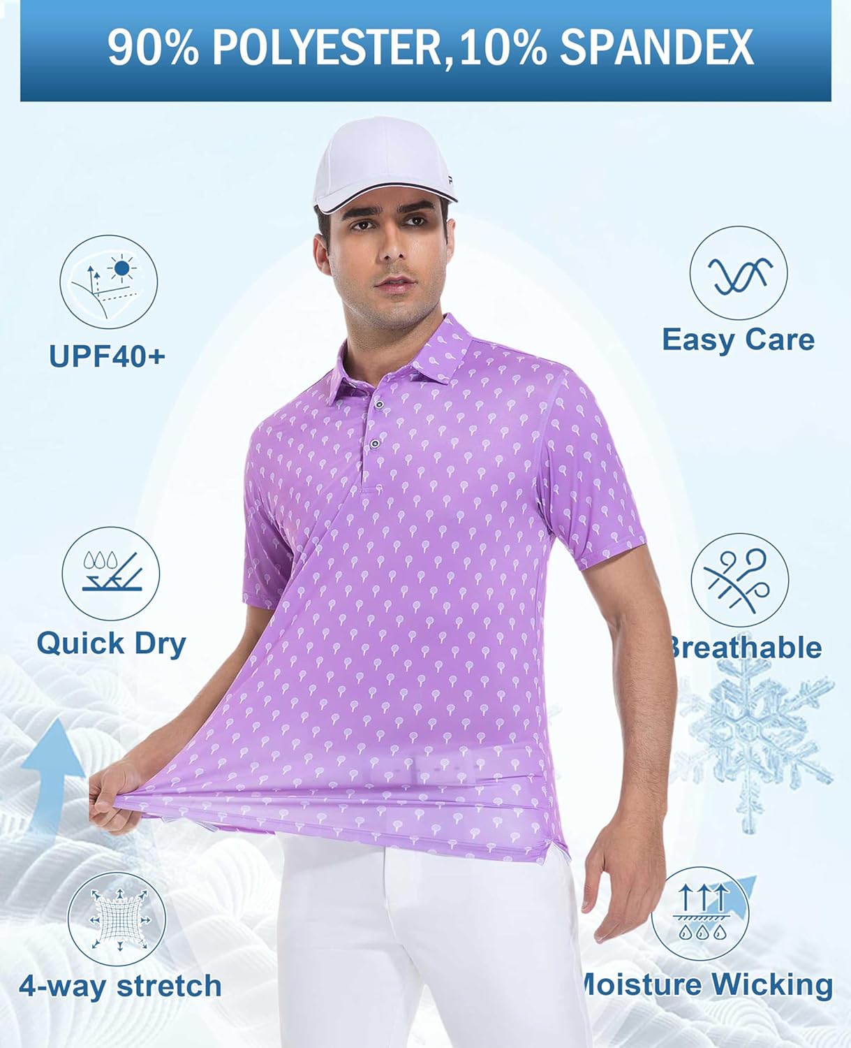 Hodaweisolp Golf Shirts for Men Dry Fit Print Moisture Wicking Performance Short Sleeve Polo Shirt