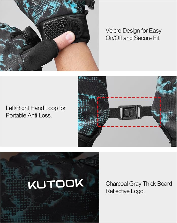 KUTOOK Winter Fishing Gloves for Men& Women Waterproof Glove Cold Weather - Image 5