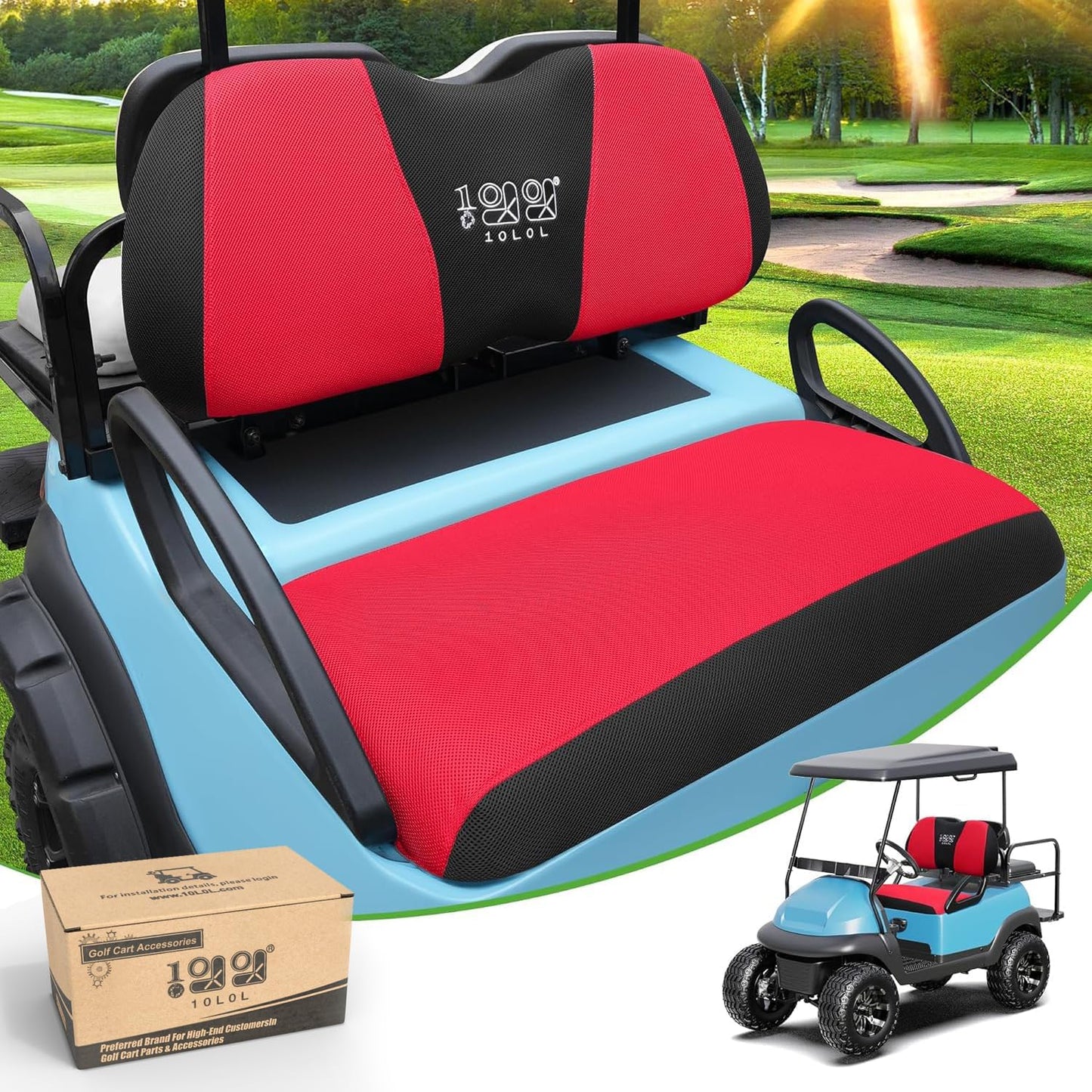 10L0L Golf Cart Seat Covers Universal for Yamaha Club Car Precedent Standard Front Seats, Breathable Mesh Bench Seat Cover, No Drilling Seat Cushion, All-Season Comfort Cool in Summer & Warm in Winter