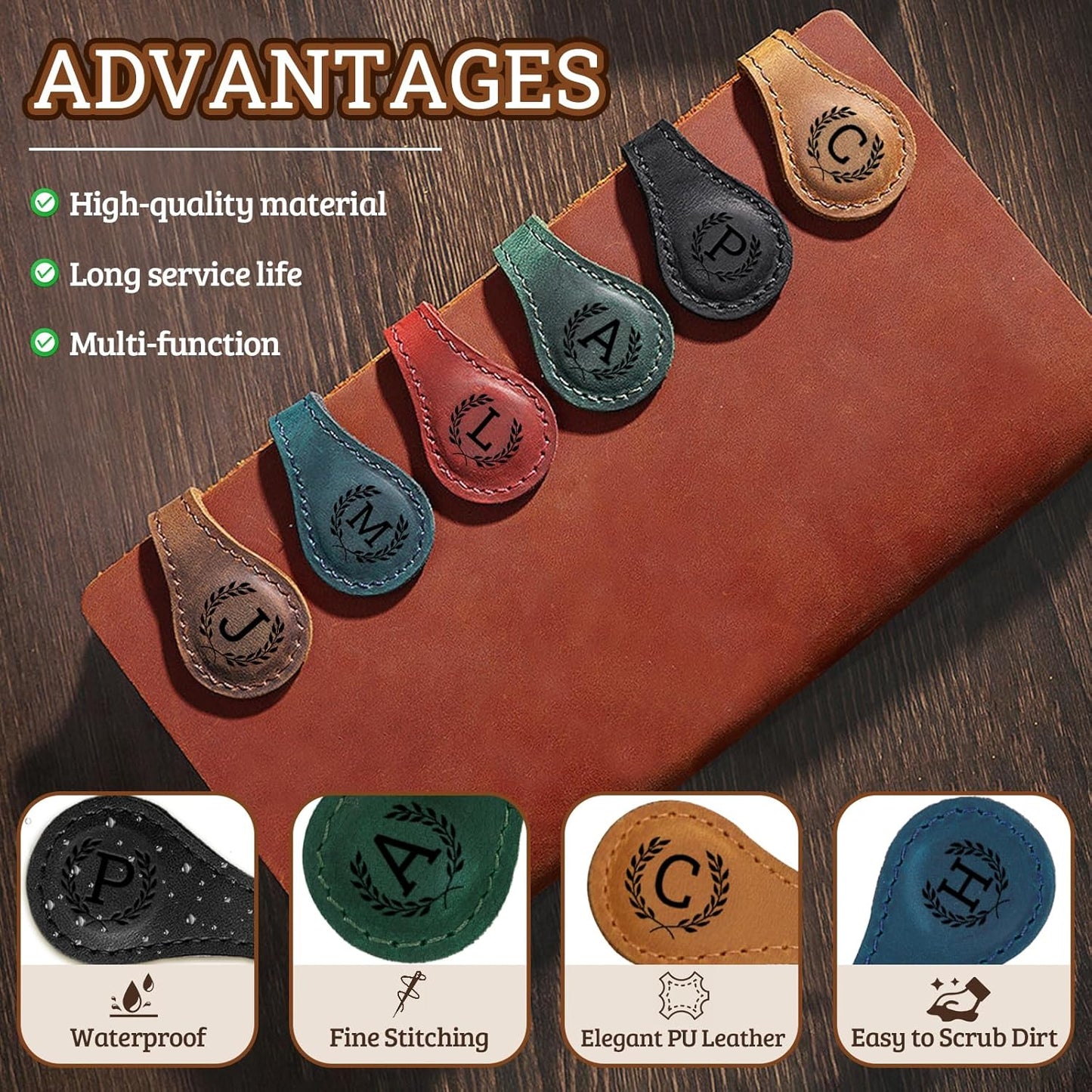 Personalized Magnetic Leather Bookmark - 26 Letters Vintage Engraved Book Marks,Custom Bookmark with Initial,Bookmarks for Women,Reading,Book Lovers (Blue, J)