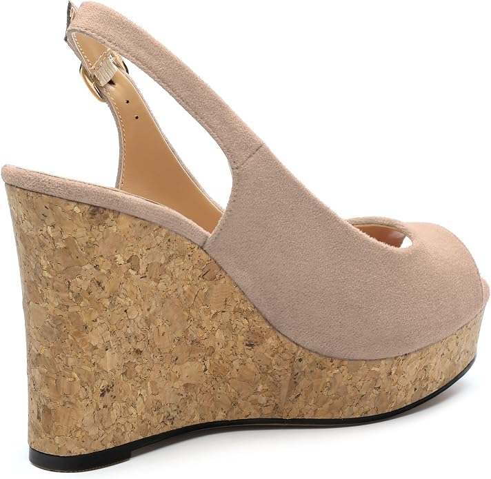 Womens Wedge Platform Sandals Peep Open Toe Slingback Buckle High Heel Dress - Image 5