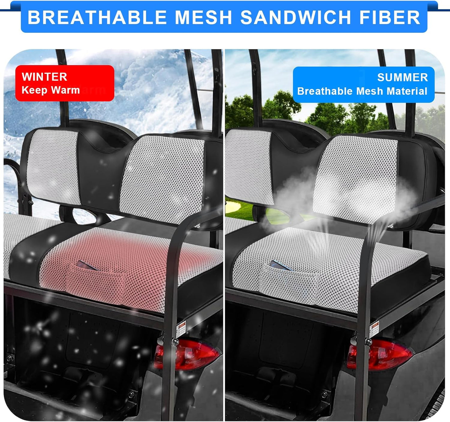 iLSKW Golf Cart Seat Covers - Breathable Fabric Universal Rear Seat Cover for Club Car, Ezgo, Yamaha