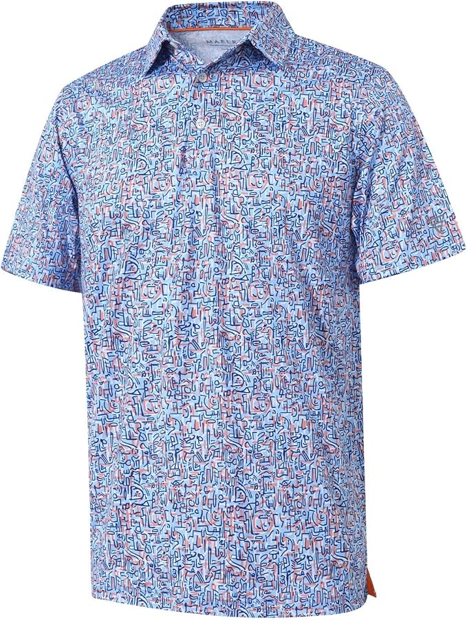 Golf Shirts for Men Dry Fit Short Sleeve Print Performance Moisture Wicking by MAELREG