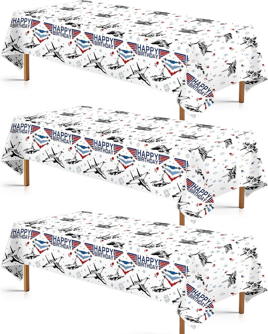 3 Pcs Fighter Jet Pilot Birthday Tablecloth Military Jet Table Cover Plastic Rectangle Airplane Table Cloth Air Force Party Decorations for Boys Pilot Aviation Birthday Party Supplies 54" x 108"
