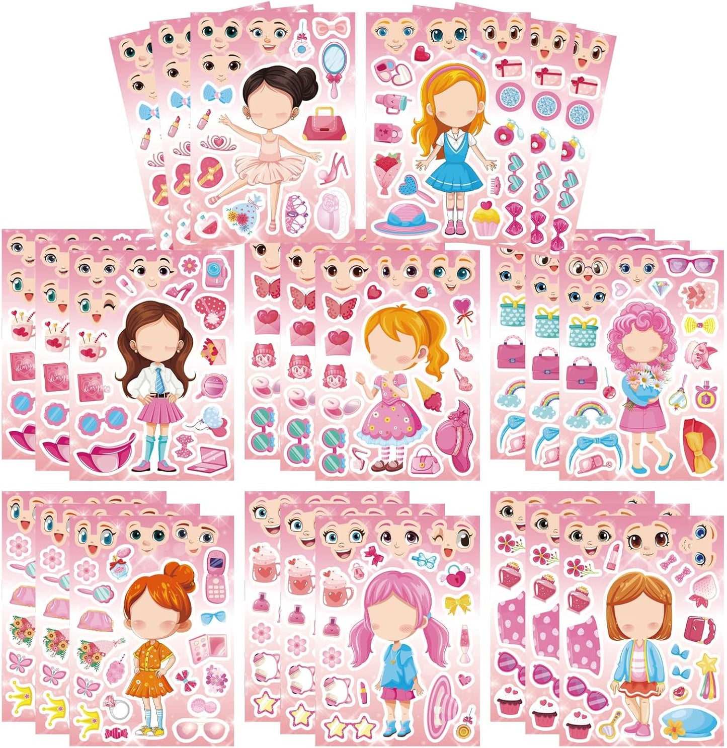 24 Sheets Make a face and Dress Up Stickers for Girls, Make Your Own Beautiful Girl Stickers, Classroom Rewards Age 3+ Birthday Gift, Art Craft, Party Favor Supplies