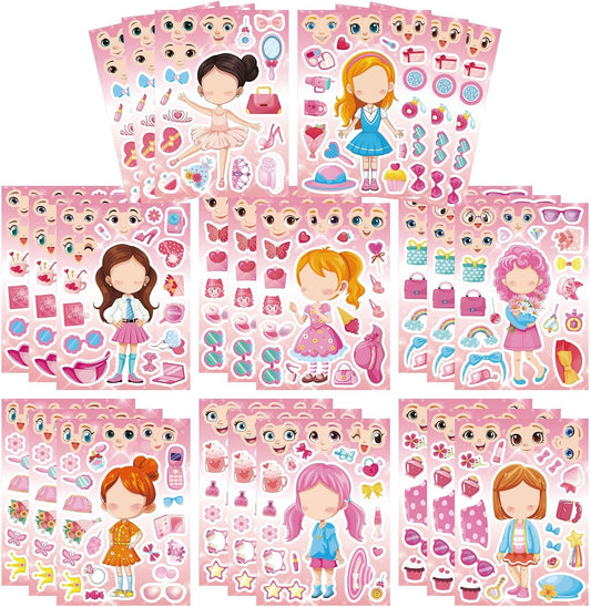 24 Sheets Make a face and Dress Up Stickers for Girls, Make Your Own Beautiful Girl Stickers, Classroom Rewards Age 3+ Birthday Gift, Art Craft, Party Favor Supplies