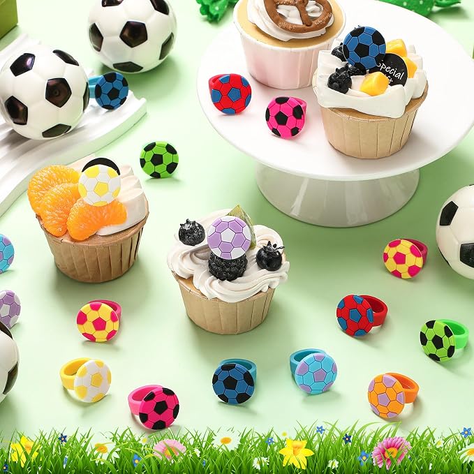 Honeydak 48 Pcs Soccer Sport Cupcake Rings Toppers Decoration Sport Ball Theme - Image 4