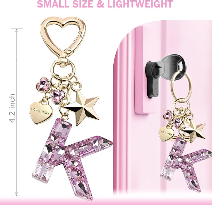 Cute Bling Keychain initial Letter Butterfly Star Pink Purple Gift - Image 3