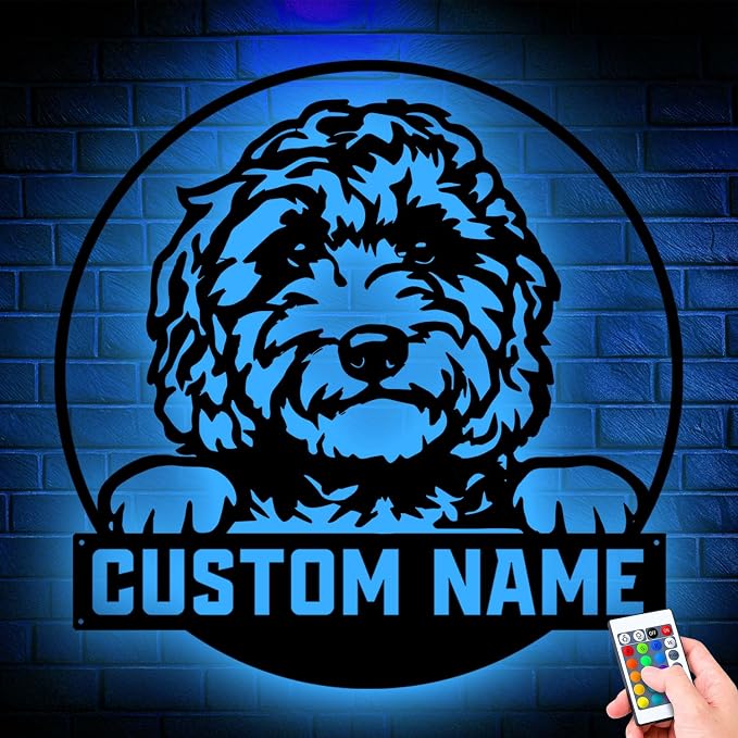 Custom Golden Doodle Metal Sign, Unique LED Lights Home Decor, Personalized - Image 2