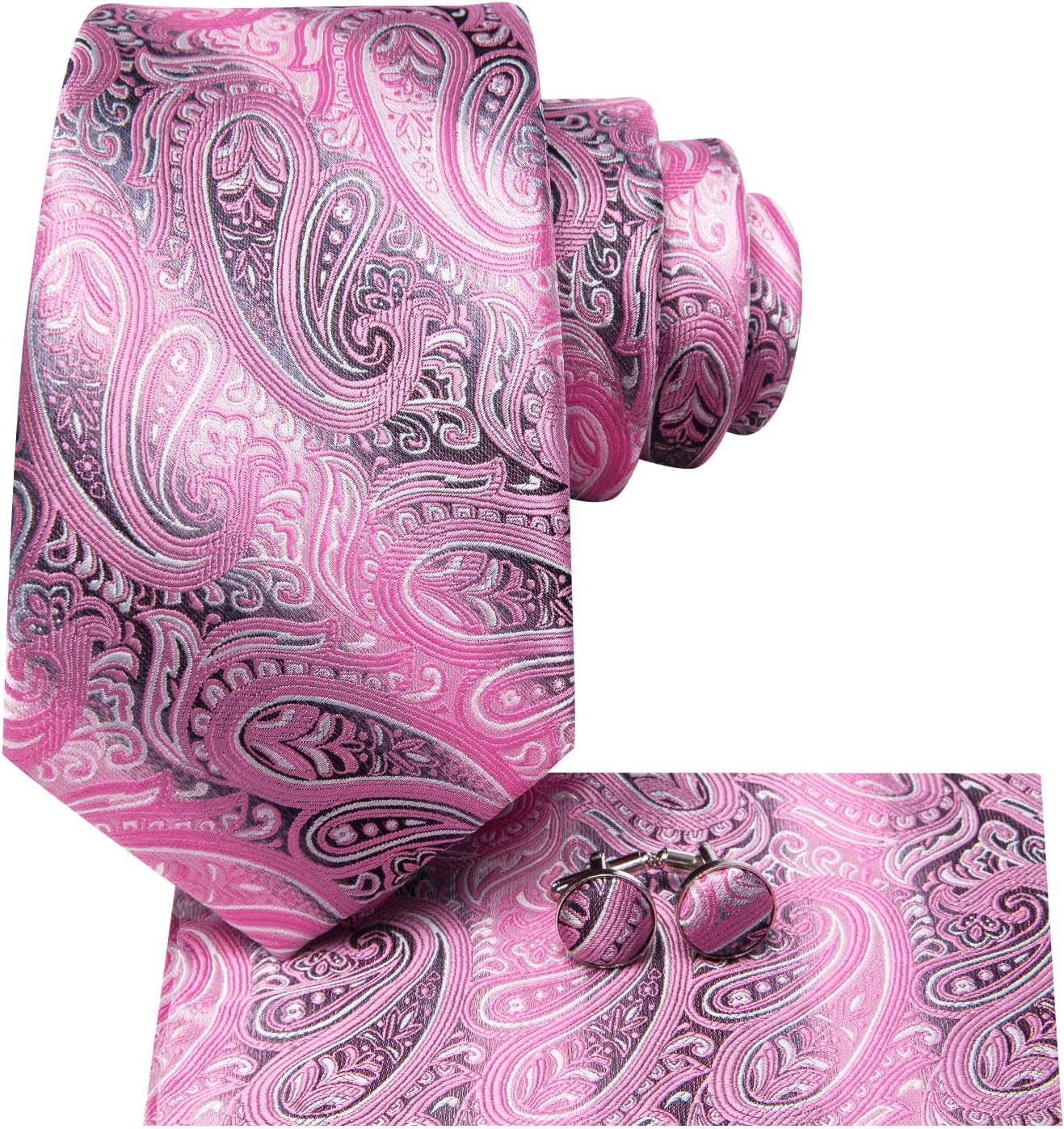 Hi-Tie Men 63inches Tie Set Extra Long Necktie Paisley Tie Pocket Suqare Cufflinks Big and Tall Men Tie