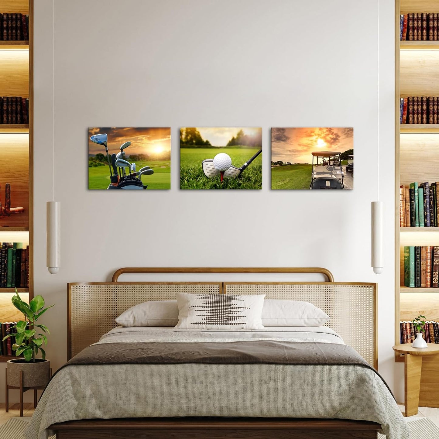 iKNOW FOTO 3 Piece Sports Canvas Wall Art Golf Course Scenery Sunset Framed Print Artwork for Home Decor Ready to Hang Each 12"x16"