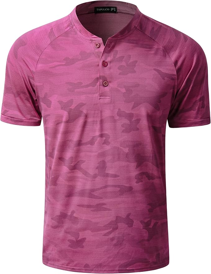TAPULCO Mens Collarless Golf Shirts Short Sleeve Dry Fit Stretch Casual by TAPULCO