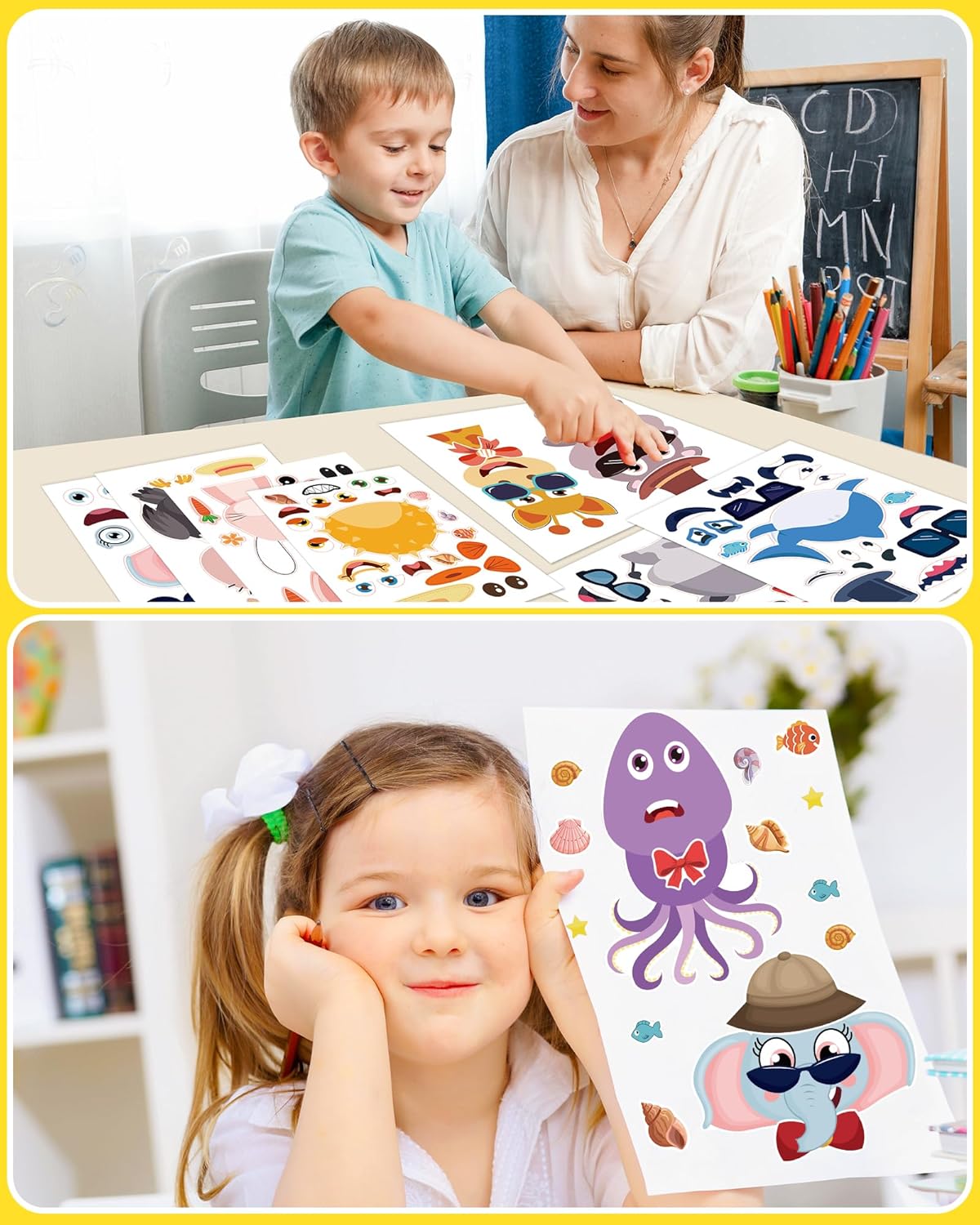 24 Pcs Make Your Own Animal Sticker Sheet, Animal Party Favors Face Stickers for Kids Girls Toddlers Crafts Activities Bags Birthday Party Favors Supplies