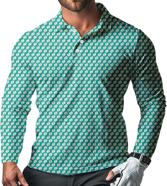 Men's Long Sleeve Golf Shirt Quick Dry 3 Button Work Fishing Outdoor Casual by SQPO