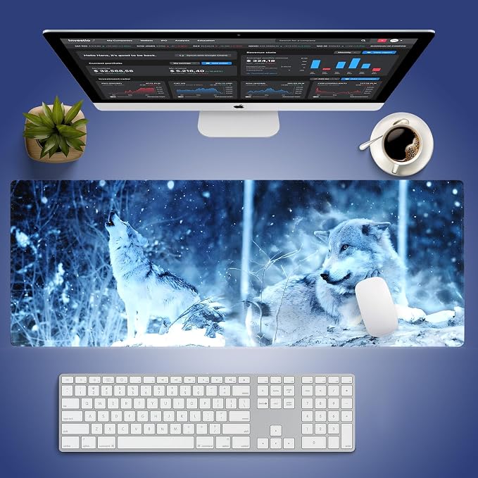 Wknoon. Extra Large Gaming & Office Mouse Pad – Wolf Howling in The Snow Winter - Image 6